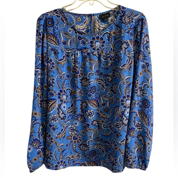 J Jill Wearever Collection blue floral blouse pop over Large - Picture 1 of 8